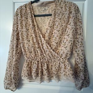 Little Moon Cream Wrap Peplum Blouse